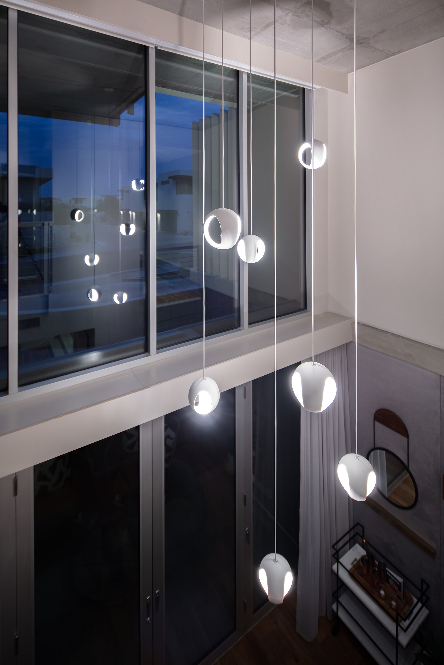Pendant cluster illuminated at night